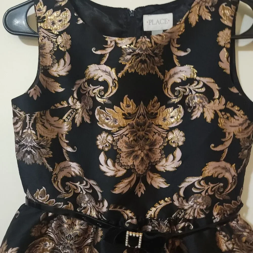The Childrens Place Black Brocade Dress Size 12 Wedding Christmas Formal Dress